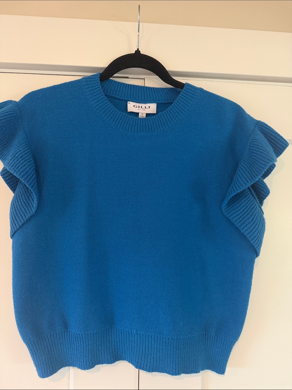 Gilli Bright Blue Ruffle Sleeve Knit Top - Women